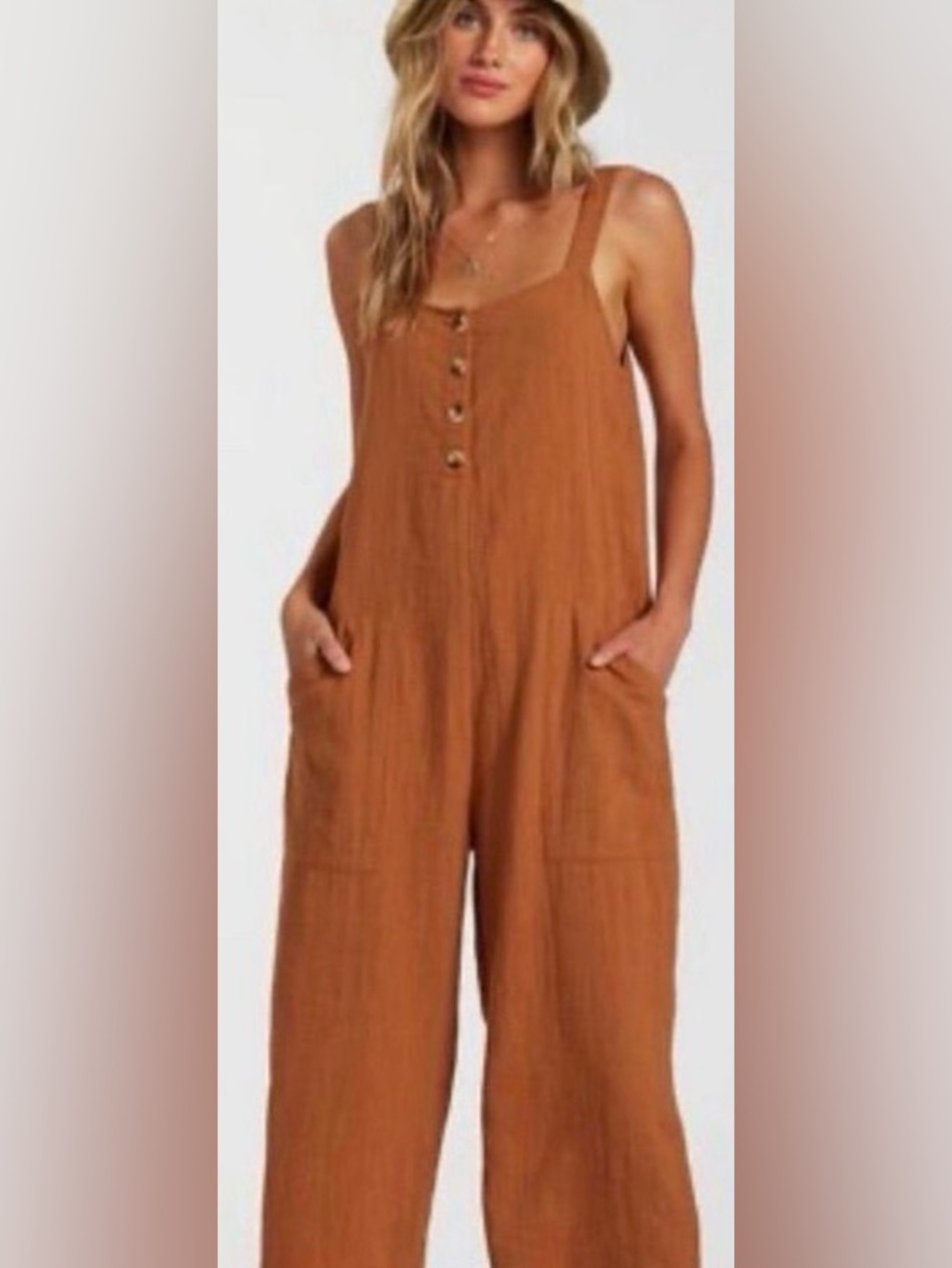 Billabong Daydream Women's Wide-Leg Button-Front Jumpsuit in Rust